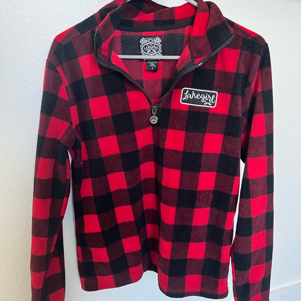 Lakegirl - Buffalo Plaid Fleece Half Zip - Red/Black size small/medium